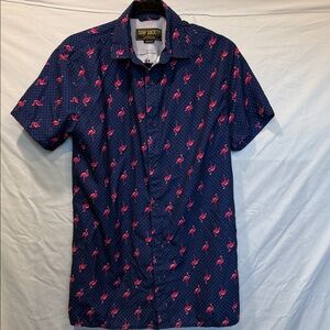 Surf‎ Society Men's Dark Blue Shirt with Pink Flamingo Design